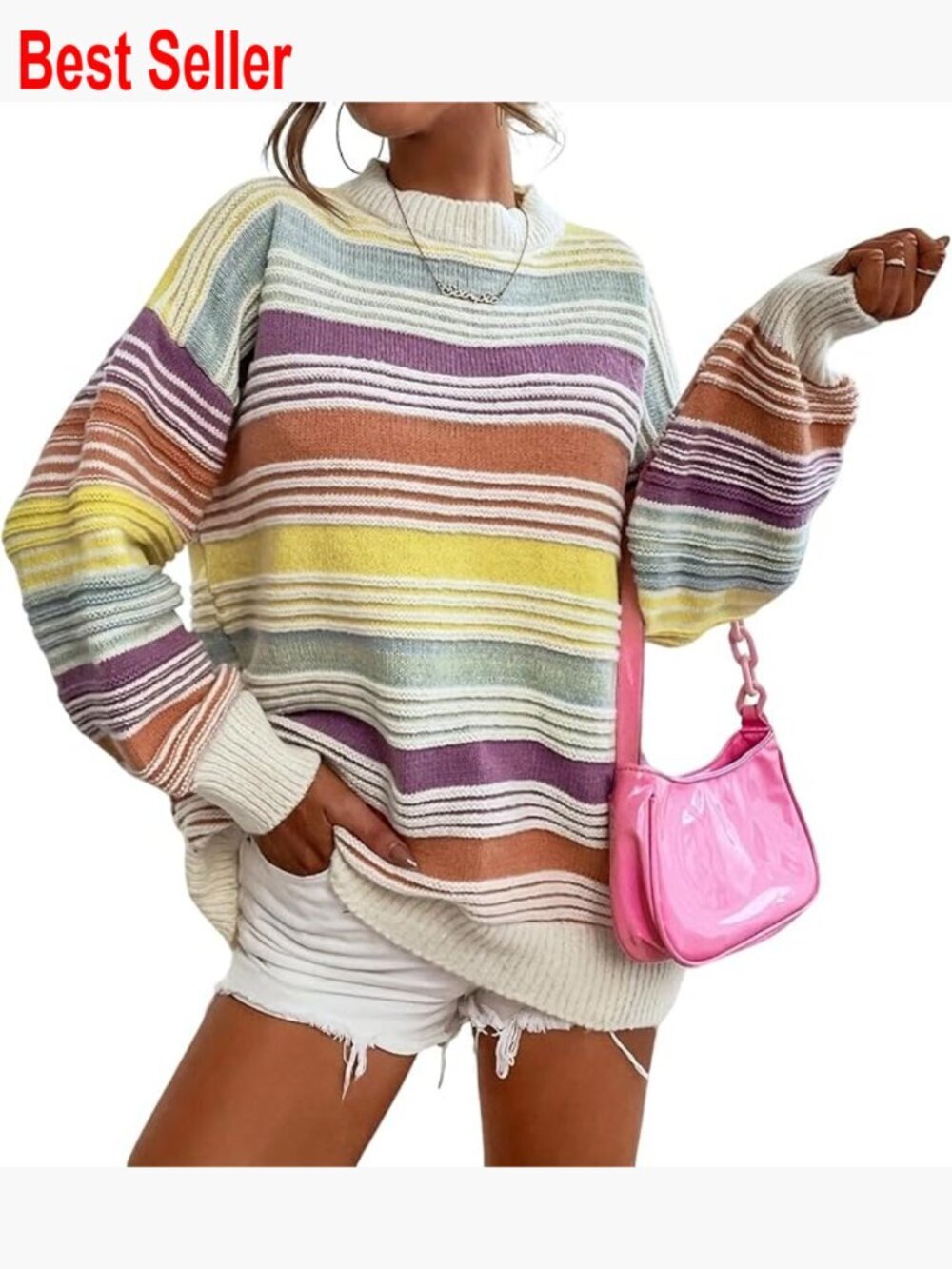 Oversized Contrast Striped Pullover Sweater Chunky Knit Jumper